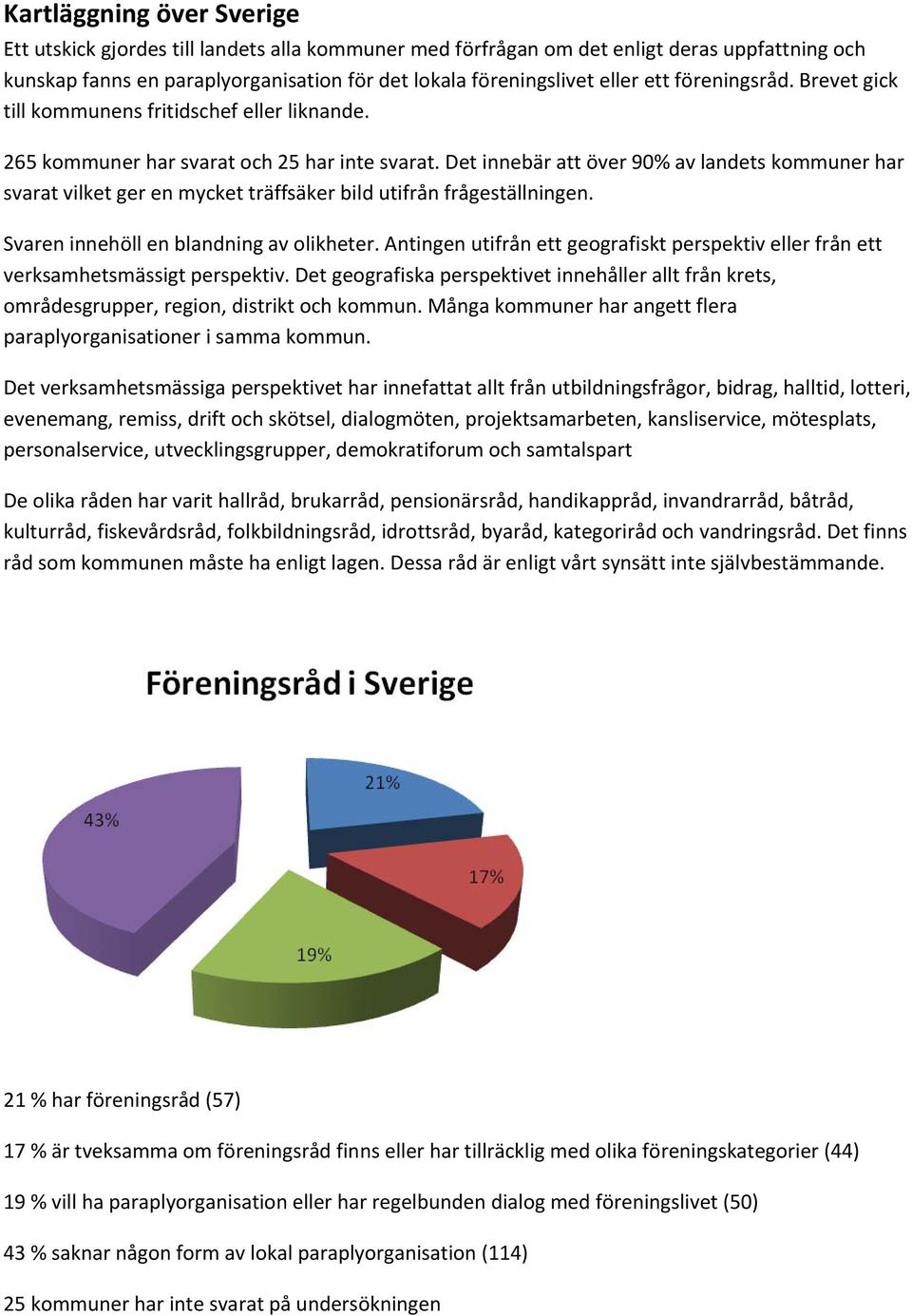 Det innebär att över 90% av landets kommuner har svarat vilket ger en mycket träffsäker bild utifrån frågeställningen. Svaren innehöll en blandning av olikheter.