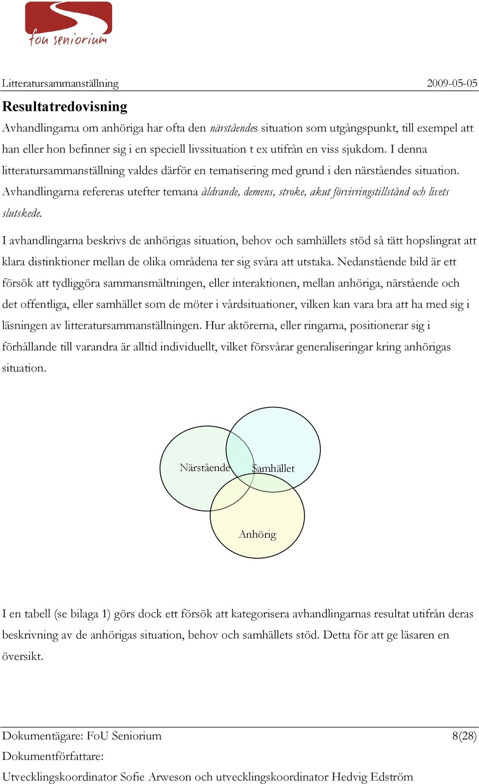 Avhandlingarna refereras utefter temana åldrande, demens, stroke, akut förvirringstillstånd och livets slutskede.