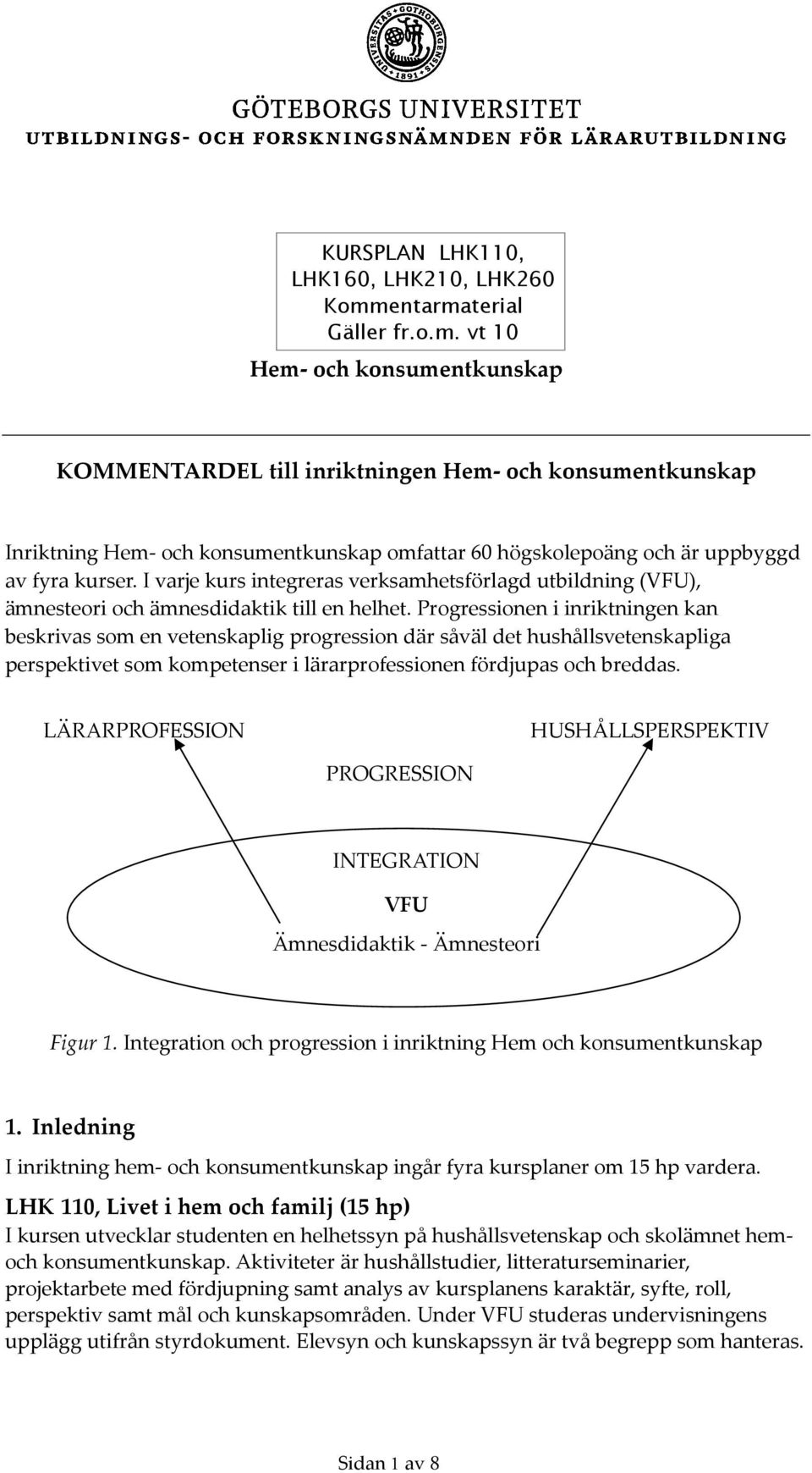 I varje kurs integreras verksamhetsförlagd utbildning (VFU), ämnesteori och ämnesdidaktik till en helhet.