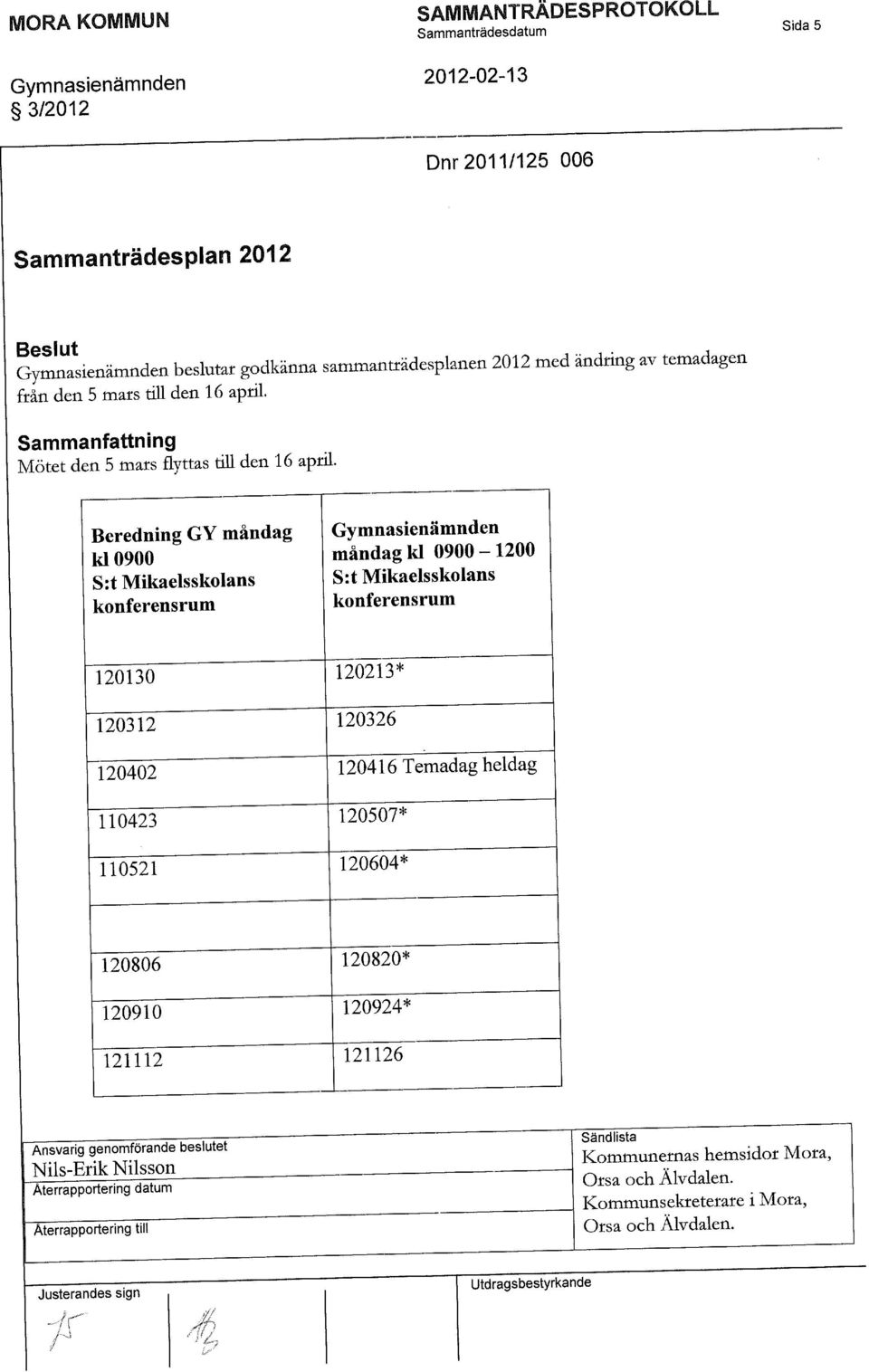 Beredning GY måndag kl 0900 S:t Mikaelsskolans konferensrum måndag kl 0900-1200 S:t Mikaelsskolans konferensrum 120130 120213* 120312 120326 120402 120416 Temadag