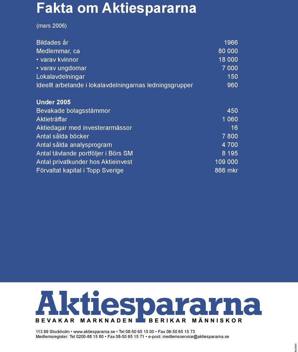 Antal sålda analysprogram 4 700 Antal tävlande portföljer i Börs SM 8 195 Antal privatkunder hos Aktieinvest 109 000 Förvaltat kapital i Topp Sverige 866 mkr 113