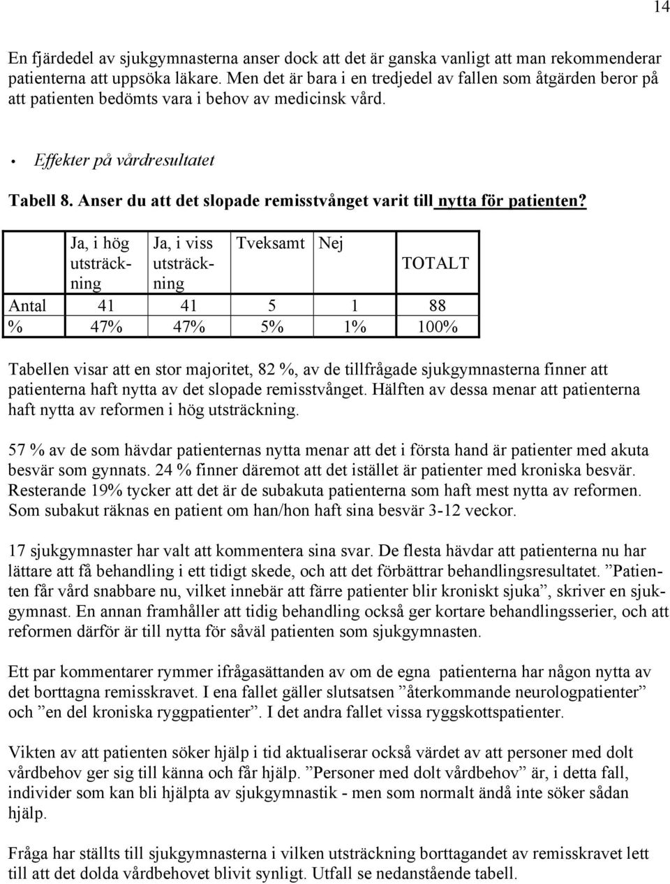 Anser du att det slopade remisstvånget varit till nytta för patienten?