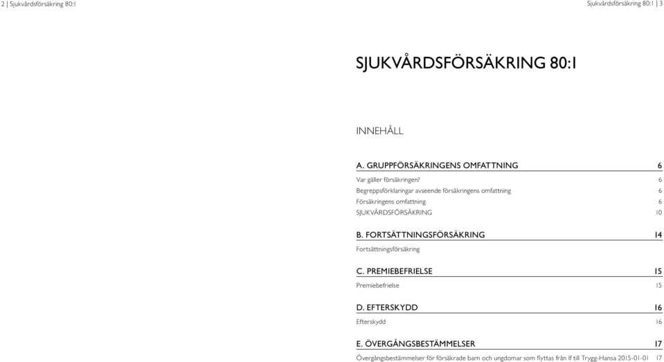 6 Begreppsförklaringar avseende försäkringens omfattning 6 Försäkringens omfattning 6 SJUKVÅRDSFÖRSÄKRING 10 B.