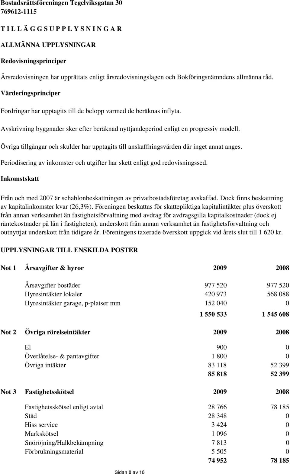 Avskrivning byggnader sker efter beräknad nyttjandeperiod enligt en progressiv modell. Övriga tillgångar och skulder har upptagits till anskaffningsvärden där inget annat anges.