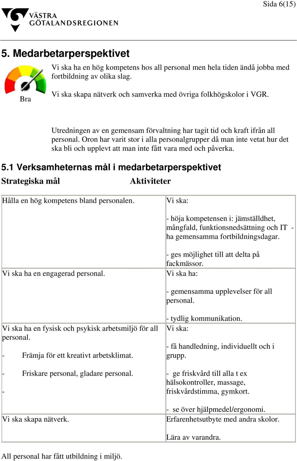 Oron har varit stor i alla personalgrupper då man inte vetat hur det ska bli och upplevt att man inte fått vara med och påverka. 5.