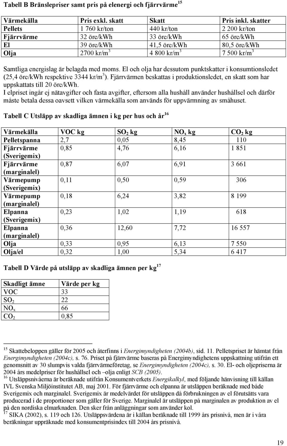 är belagda med moms. El och olja har dessutom punktskatter i konsumtionsledet (25,4 öre/kwh respektive 3344 kr/m 3 ).