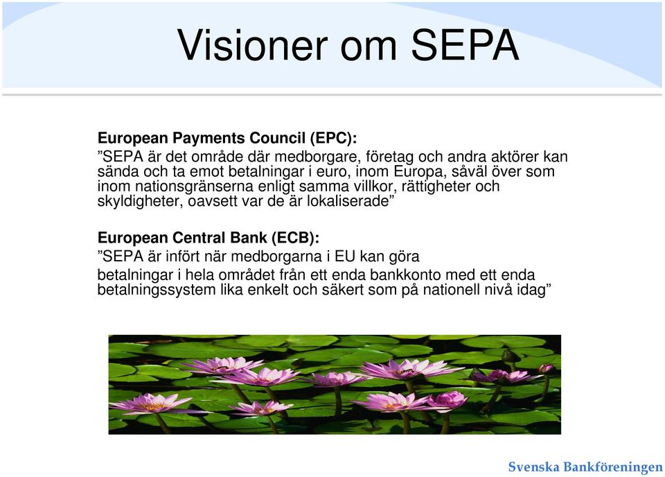 skyldigheter, avsett var de är lkaliserade Eurpean Central Bank (ECB): SEPA är infört när medbrgarna i EU kan göra