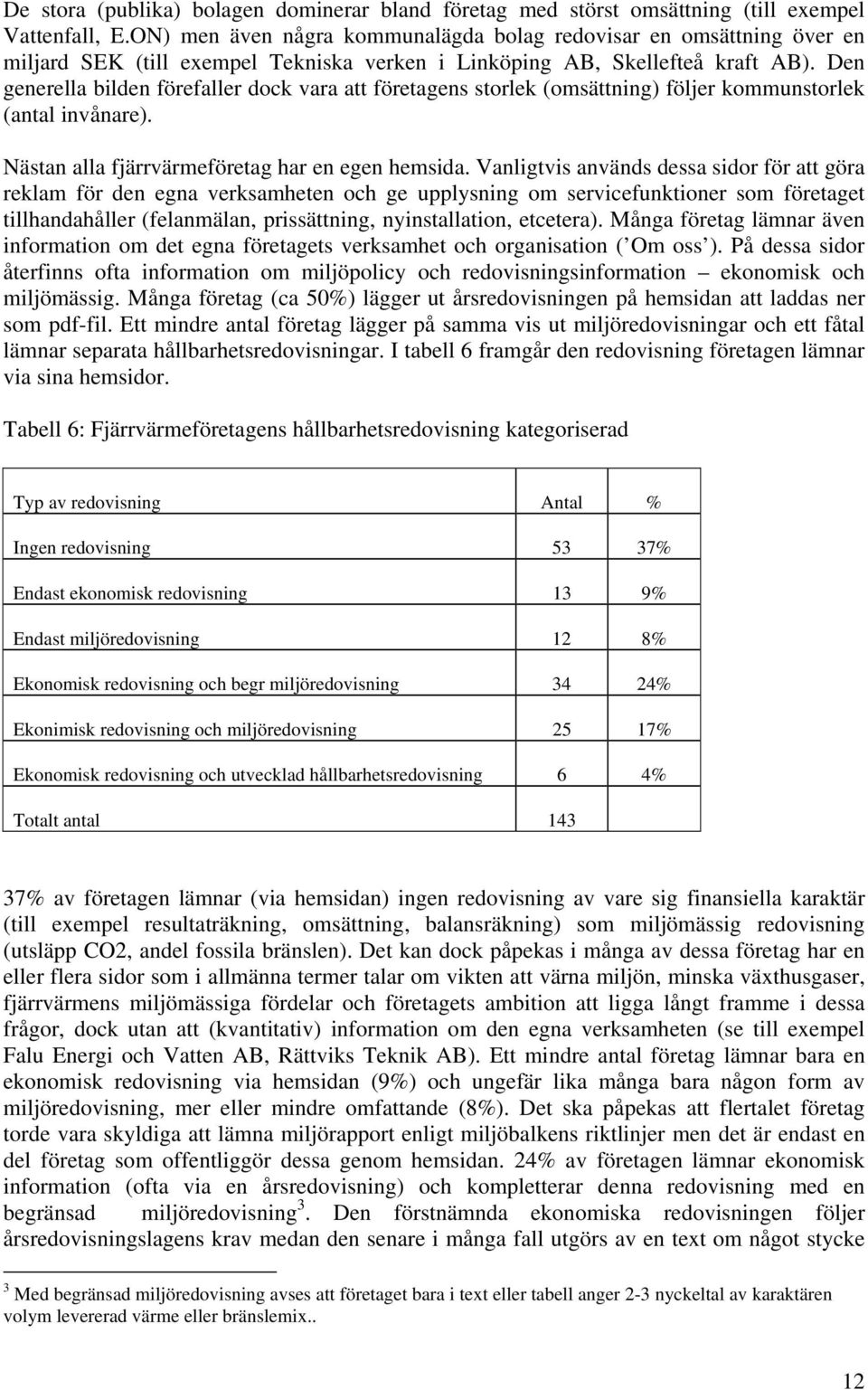 Den generella bilden förefaller dock vara att företagens storlek (omsättning) följer kommunstorlek (antal invånare). Nästan alla fjärrvärmeföretag har en egen hemsida.