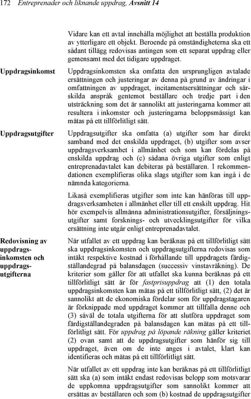 Uppdragsinkomsten ska omfatta den ursprungligen avtalade ersättningen och justeringar av denna på grund av ändringar i omfattningen av uppdraget, incitamentsersättningar och särskilda anspråk