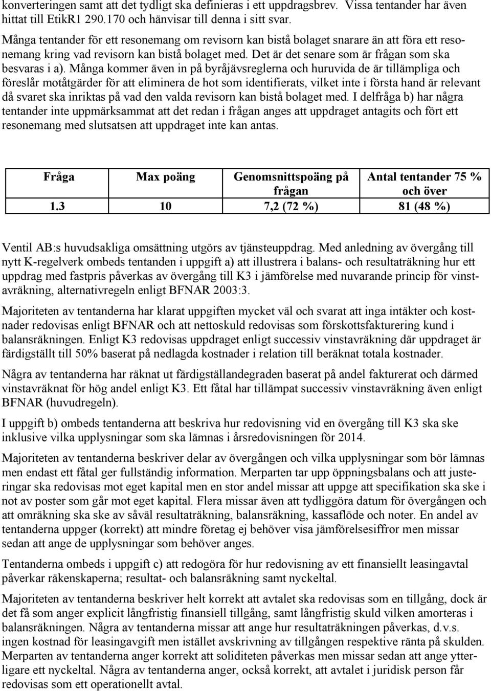 Många kommer även in på byråjävsreglerna och huruvida de är tillämpliga och föreslår motåtgärder för att eliminera de hot som identifierats, vilket inte i första hand är relevant då svaret ska