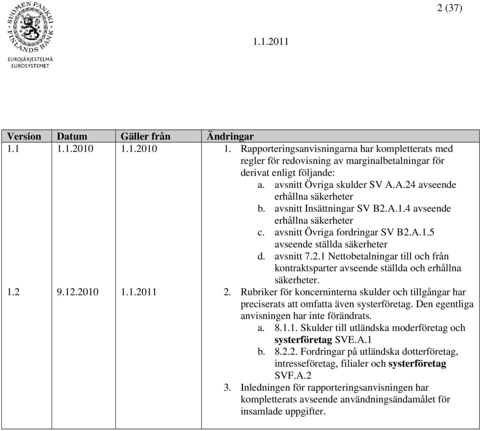 avsnitt 7.2.1 Nettobetalningar till och från kontraktsparter avseende ställda och erhållna säkerheter. 2.