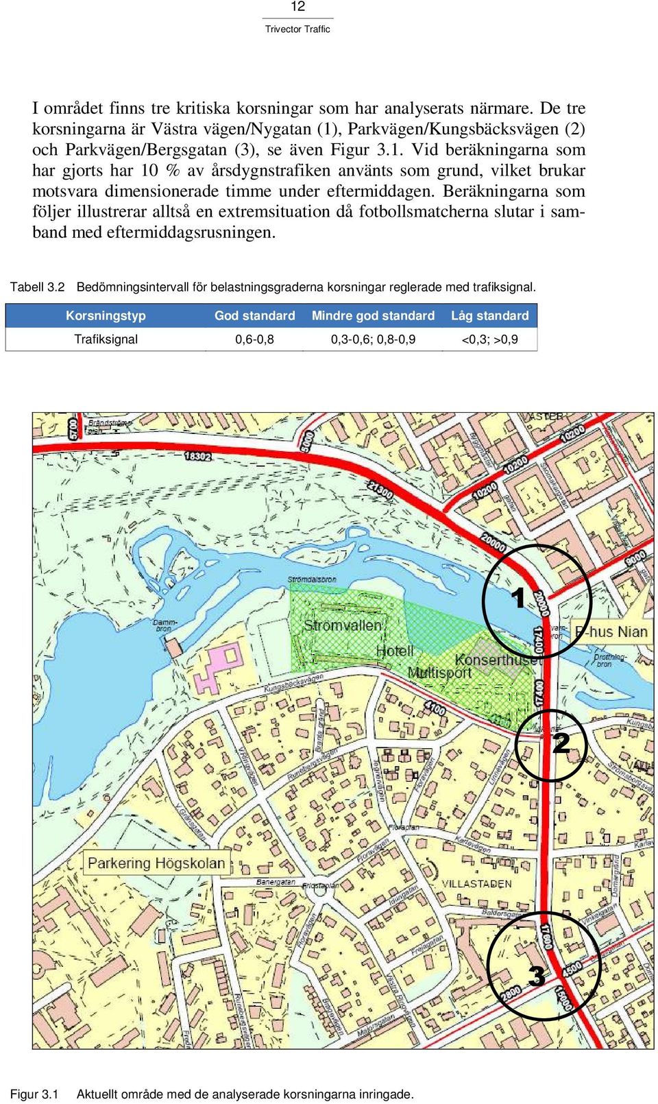 , Parkvägen/Kungsbäcksvägen (2) och Parkvägen/Bergsgatan (3), se även Figur 3.1.