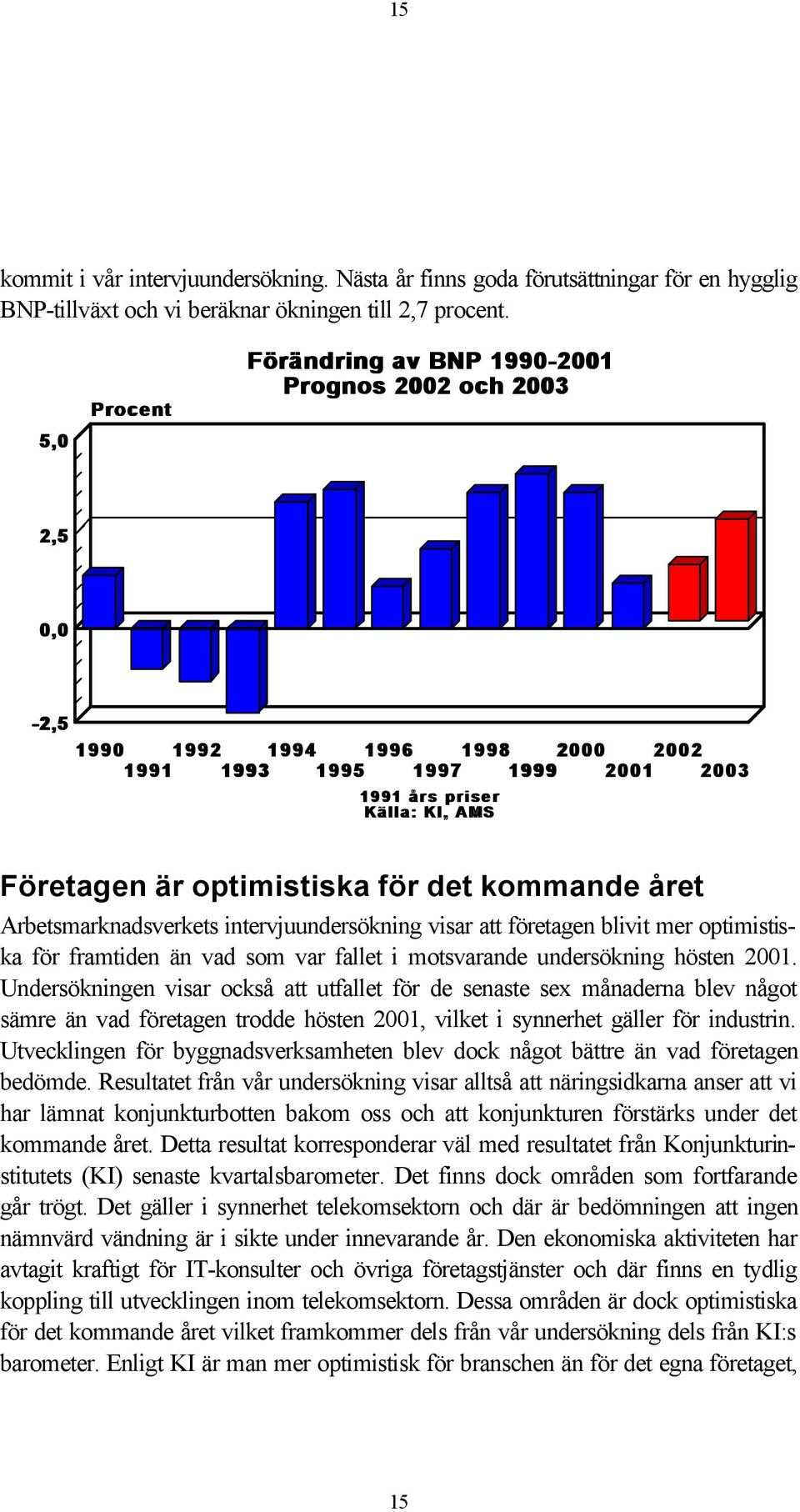 optimistiska för det kommande året Arbetsmarknadsverkets intervjuundersökning visar att företagen blivit mer optimistiska för framtiden än vad som var fallet i motsvarande undersökning hösten 2001.