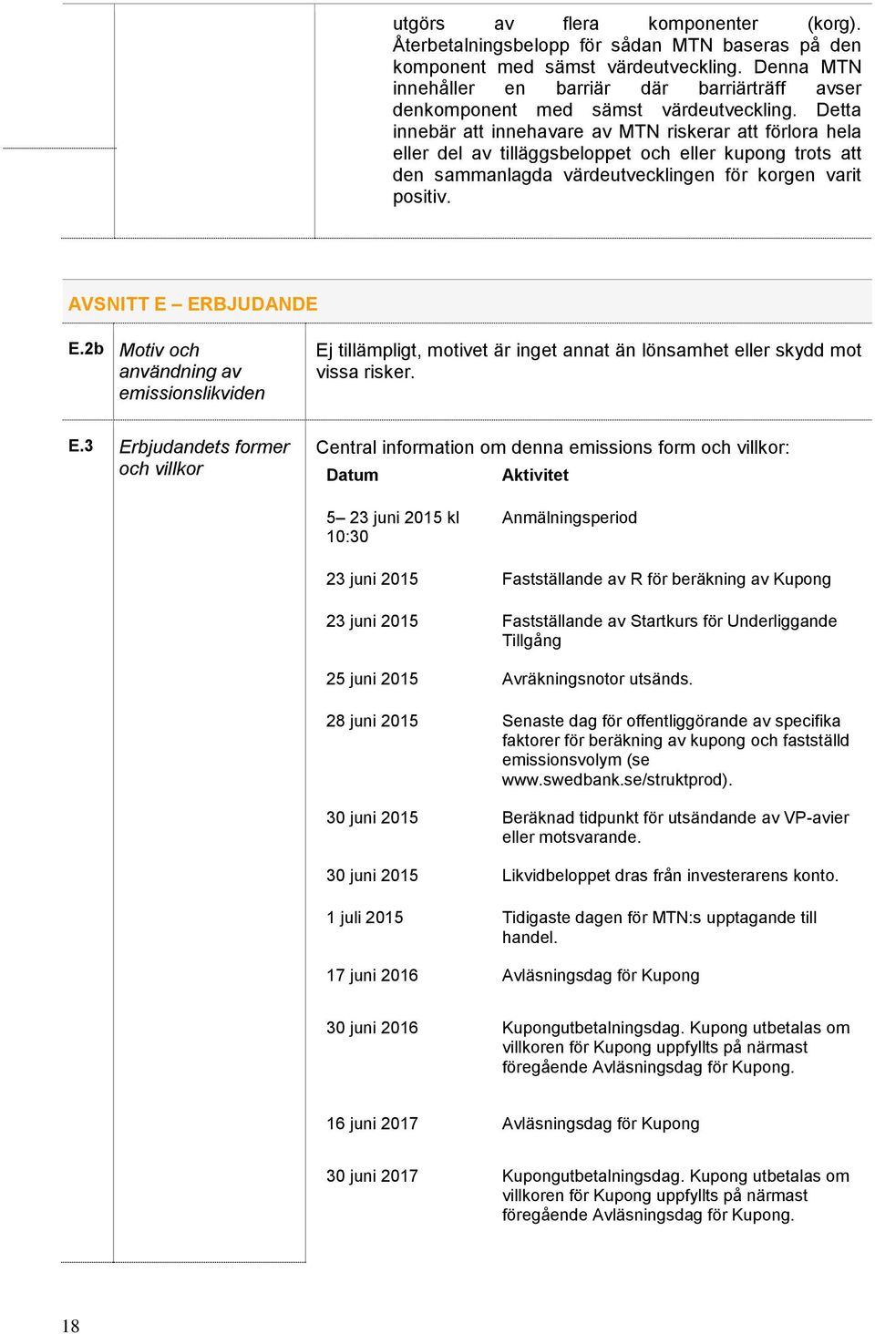 Detta innebär att innehavare av MTN riskerar att förlora hela eller del av tilläggsbeloppet och eller kupong trots att den sammanlagda värdeutvecklingen för korgen varit positiv.