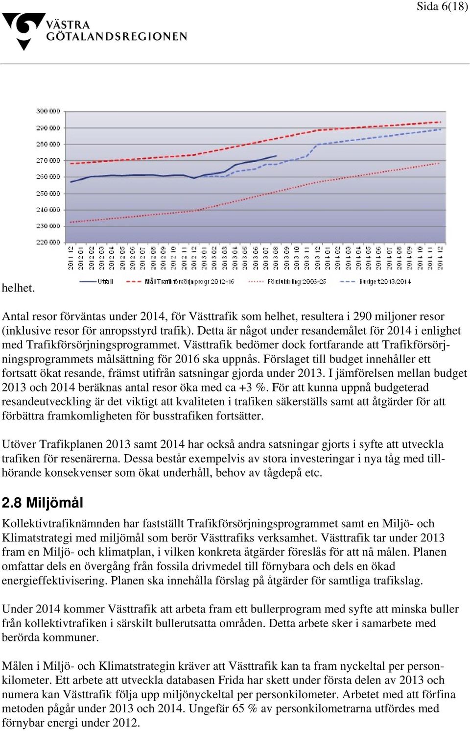 Förslaget till budget innehåller ett fortsatt ökat resande, främst utifrån satsningar gjorda under 2013. I jämförelsen mellan budget 2013 och 2014 beräknas antal resor öka med ca +3 %.