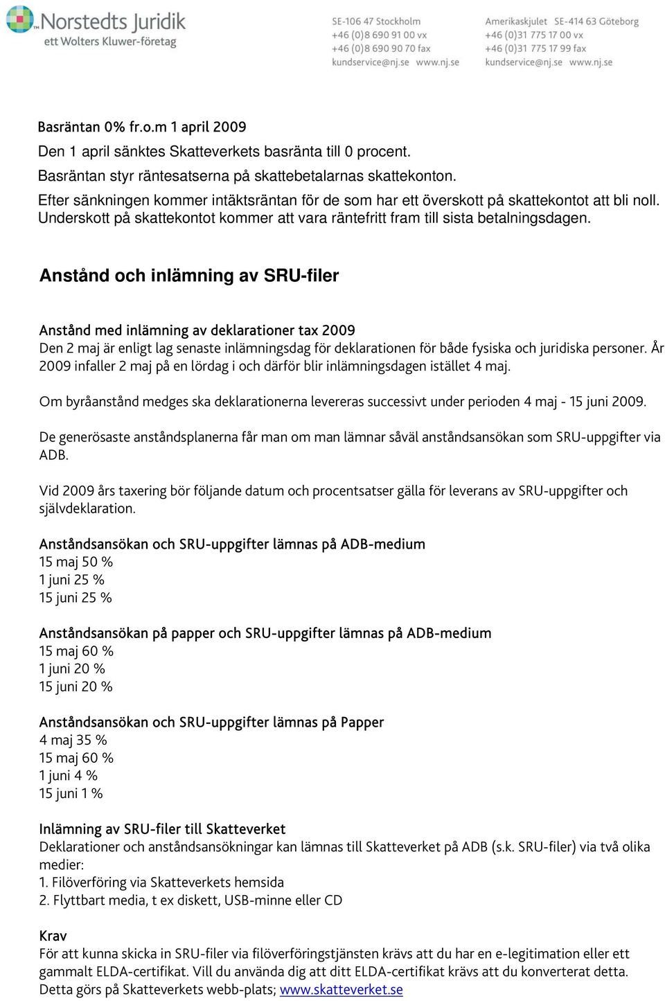 Anstånd och inlämning av SRU-filer Anstånd med inlämning av deklarationer tax 2009 Den 2 maj är enligt lag senaste inlämningsdag för deklarationen för både fysiska och juridiska personer.