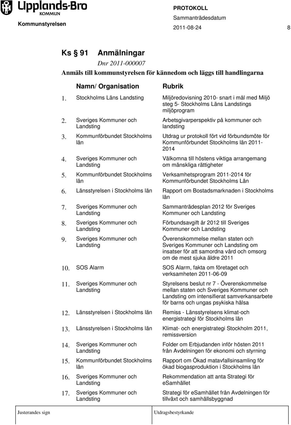 Kommunförbundet Stockholms län Arbetsgivarperspektiv på kommuner och landsting Utdrag ur protokoll fört vid förbundsmöte för Kommunförbundet Stockholms län 2011-2014 Välkomna till höstens viktiga