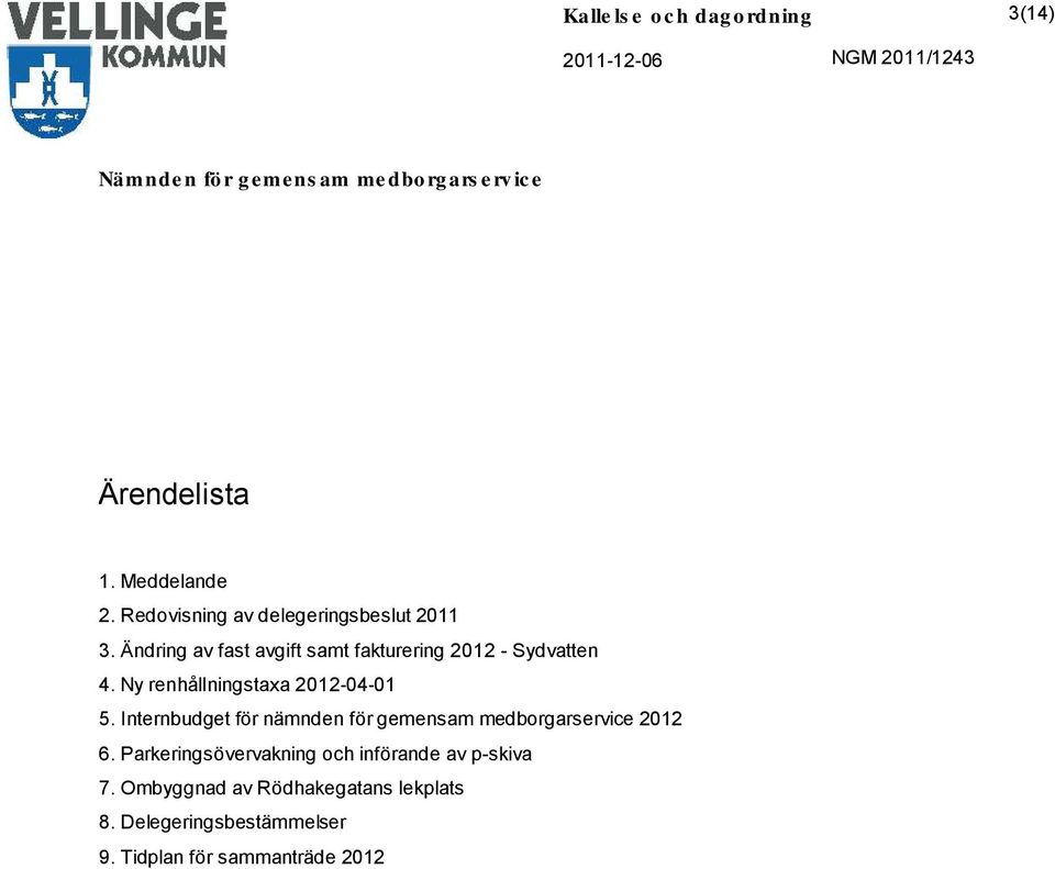 Internbudget för nämnden för gemensam medborgarservice 2012 6.