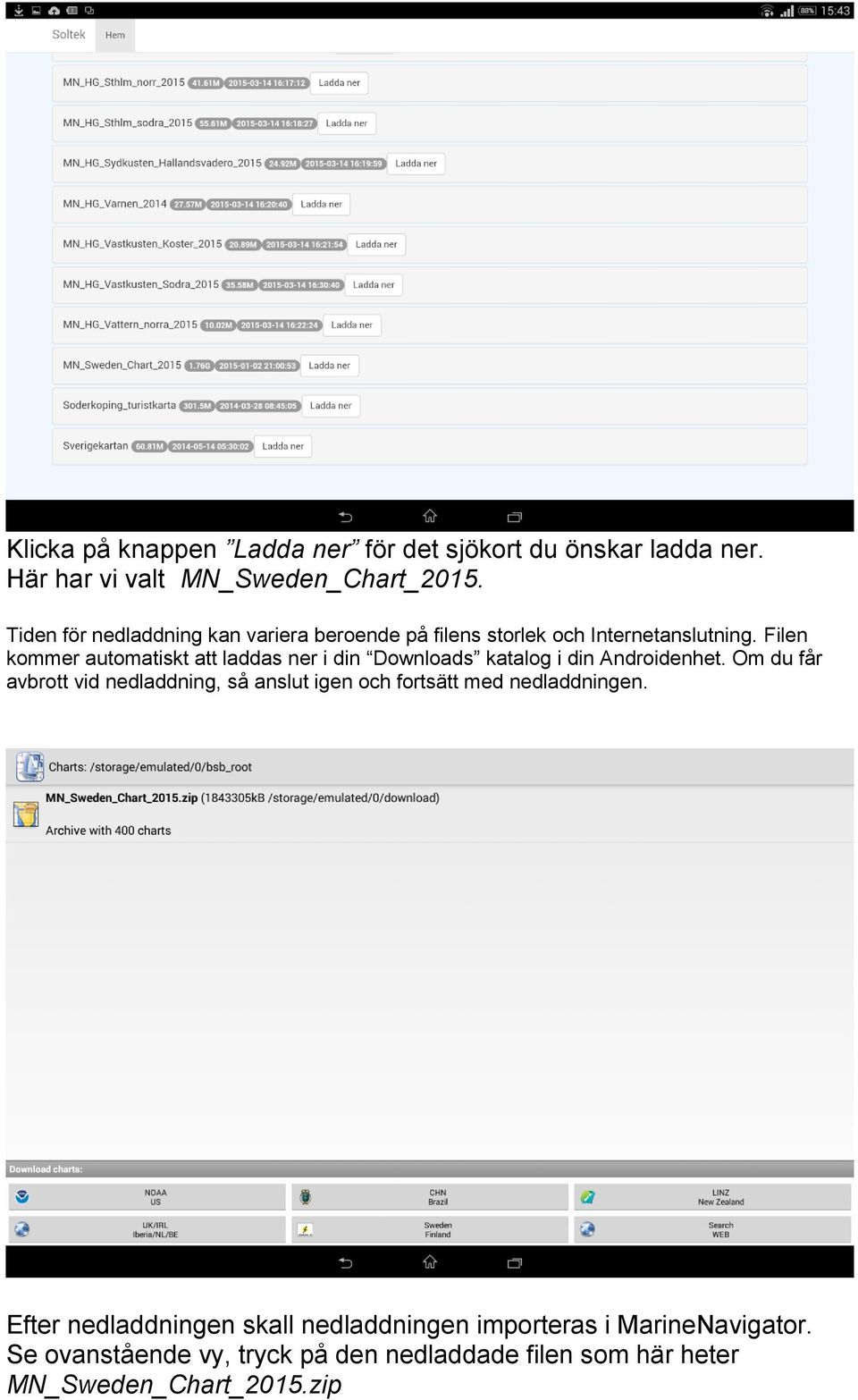 Filen kommer automatiskt att laddas ner i din Downloads katalog i din Androidenhet.