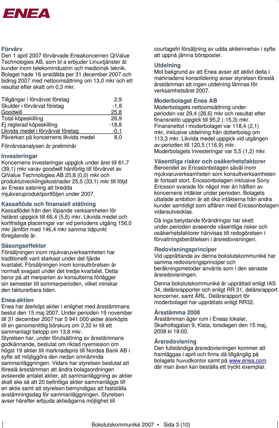 Tillgångar i förvärvat företag 2,9 Skulder i förvärvat företag -1,8 Goodwill 25,8 Total köpeskilling 26,9 Ej reglerad köpeskilling -18,8 Likvida medel i förvärvat företag -0,1 Påverkan på koncernens