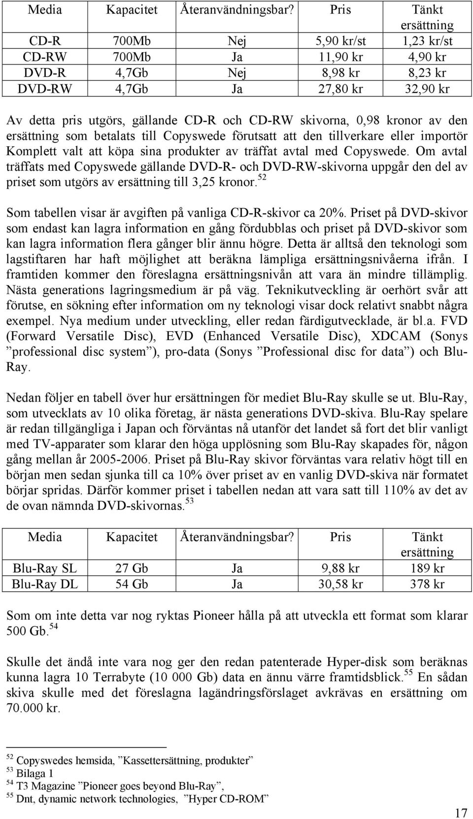 CD-RW skivorna, 0,98 kronor av den ersättning som betalats till Copyswede förutsatt att den tillverkare eller importör Komplett valt att köpa sina produkter av träffat avtal med Copyswede.