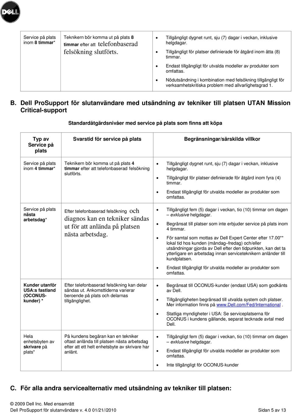 Nödutsändning i kombination med felsökning tillgängligt för verksamhetskritiska problem med allvarlighetsgrad 1. B.