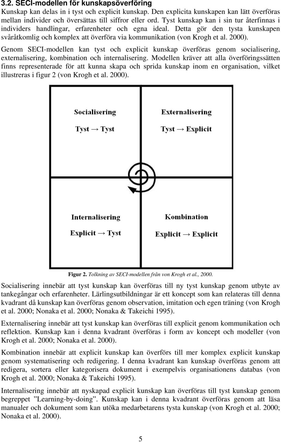 2000). Genom SECI-modellen kan tyst och explicit kunskap överföras genom socialisering, externalisering, kombination och internalisering.