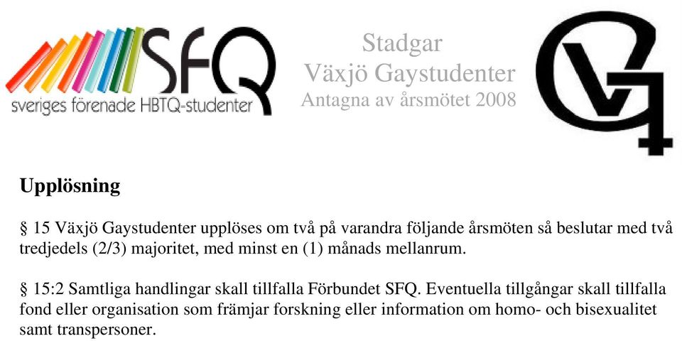 15:2 Samtliga handlingar skall tillfalla Förbundet SFQ.