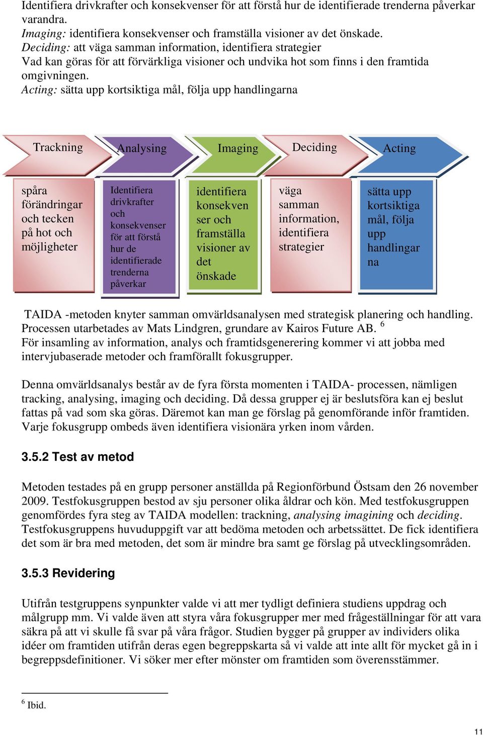 Acting: sätta upp kortsiktiga mål, följa upp handlingarna Trackning Analysing Imaging Deciding Acting spåra förändringar och tecken på hot och möjligheter Identifiera drivkrafter och konsekvenser för