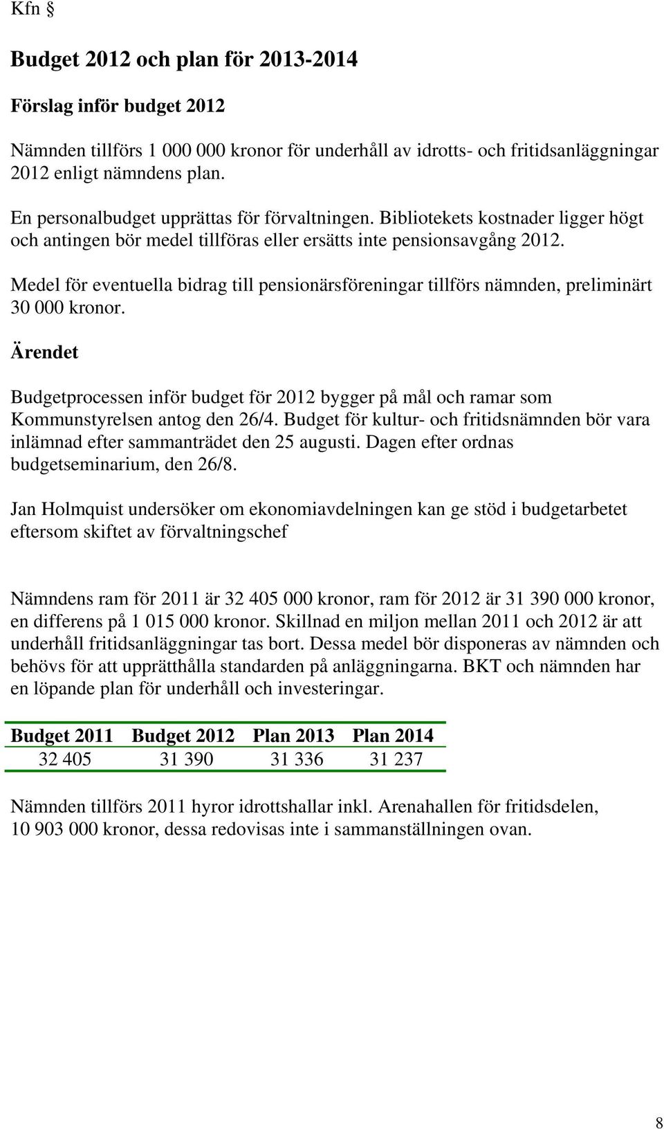 Medel för eventuella bidrag till pensionärsföreningar tillförs nämnden, preliminärt 30 000 kronor.