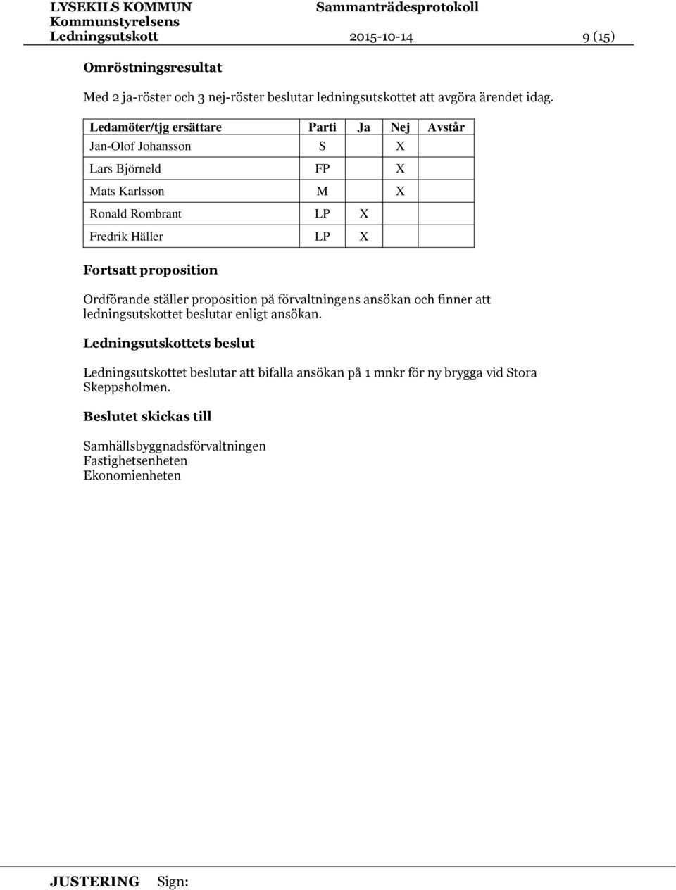 Fortsatt proposition Ordförande ställer proposition på förvaltningens ansökan och finner att ledningsutskottet beslutar enligt ansökan.