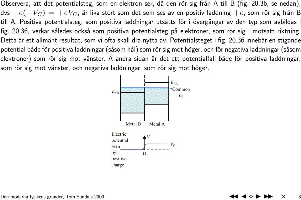 Positiva potentialsteg, som positiva laddningar utsätts för i övergångar av den typ som avbildas i fig. 20.