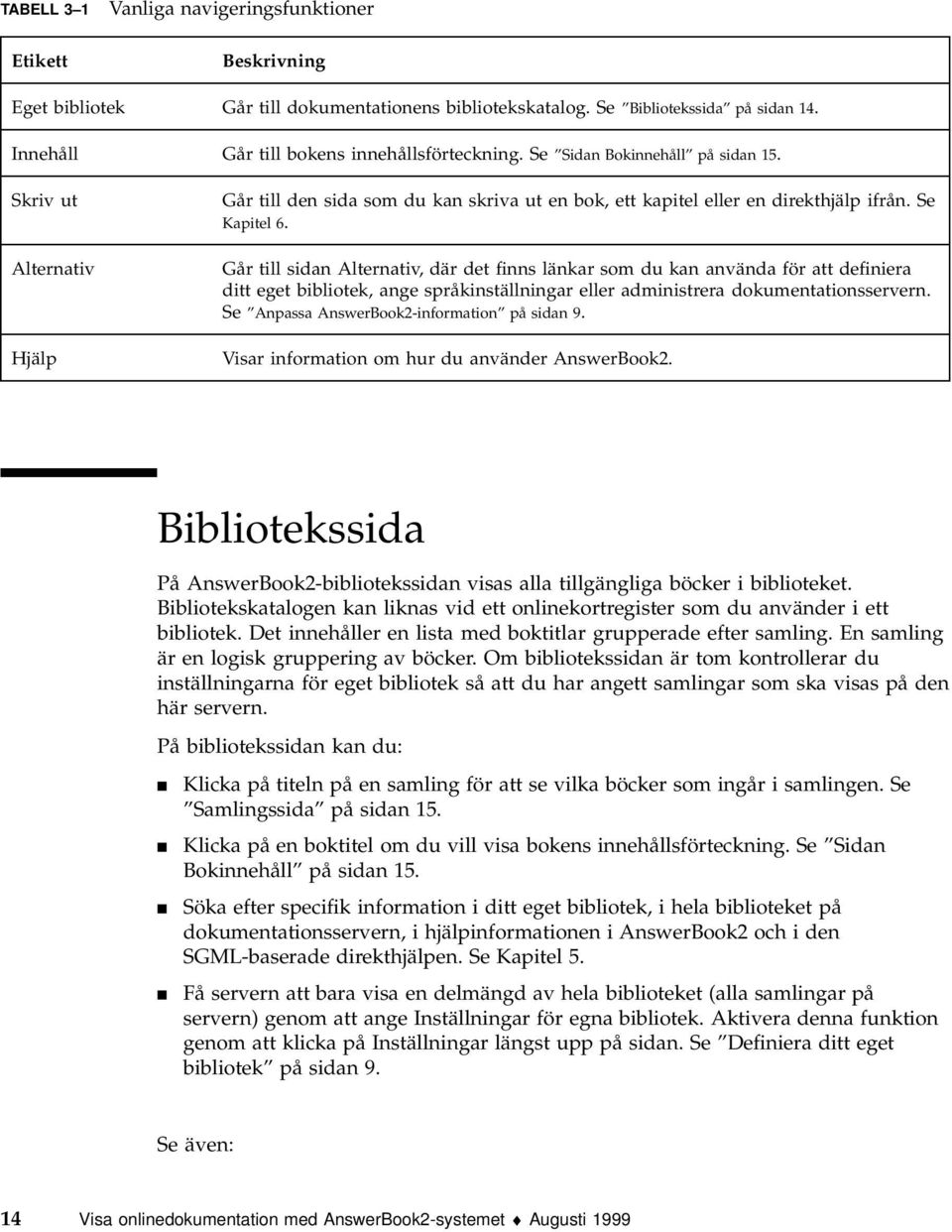 Går till sidan Alternativ, där det finns länkar som du kan använda för att definiera ditt eget bibliotek, ange språkinställningar eller administrera dokumentationsservern.