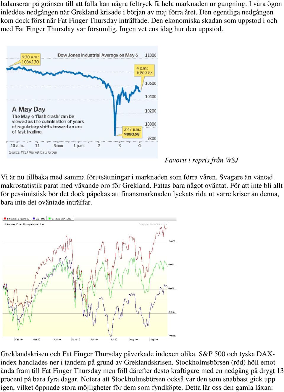 Favorit i repris från WSJ Vi är nu tillbaka med samma förutsättningar i marknaden som förra våren. Svagare än väntad makrostatistik parat med växande oro för Grekland. Fattas bara något oväntat.