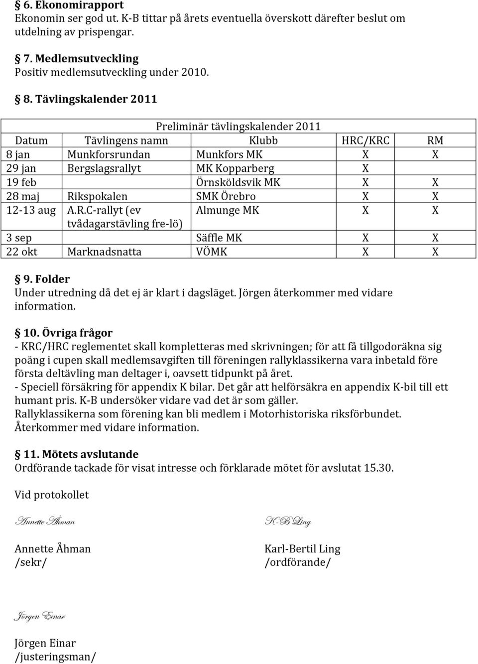 maj Rikspokalen SMK Örebro X X 12-13 aug A.R.C- rallyt (ev Almunge MK X X tvådagarstävling fre- lö) 3 sep Säffle MK X X 22 okt Marknadsnatta VÖMK X X 9.