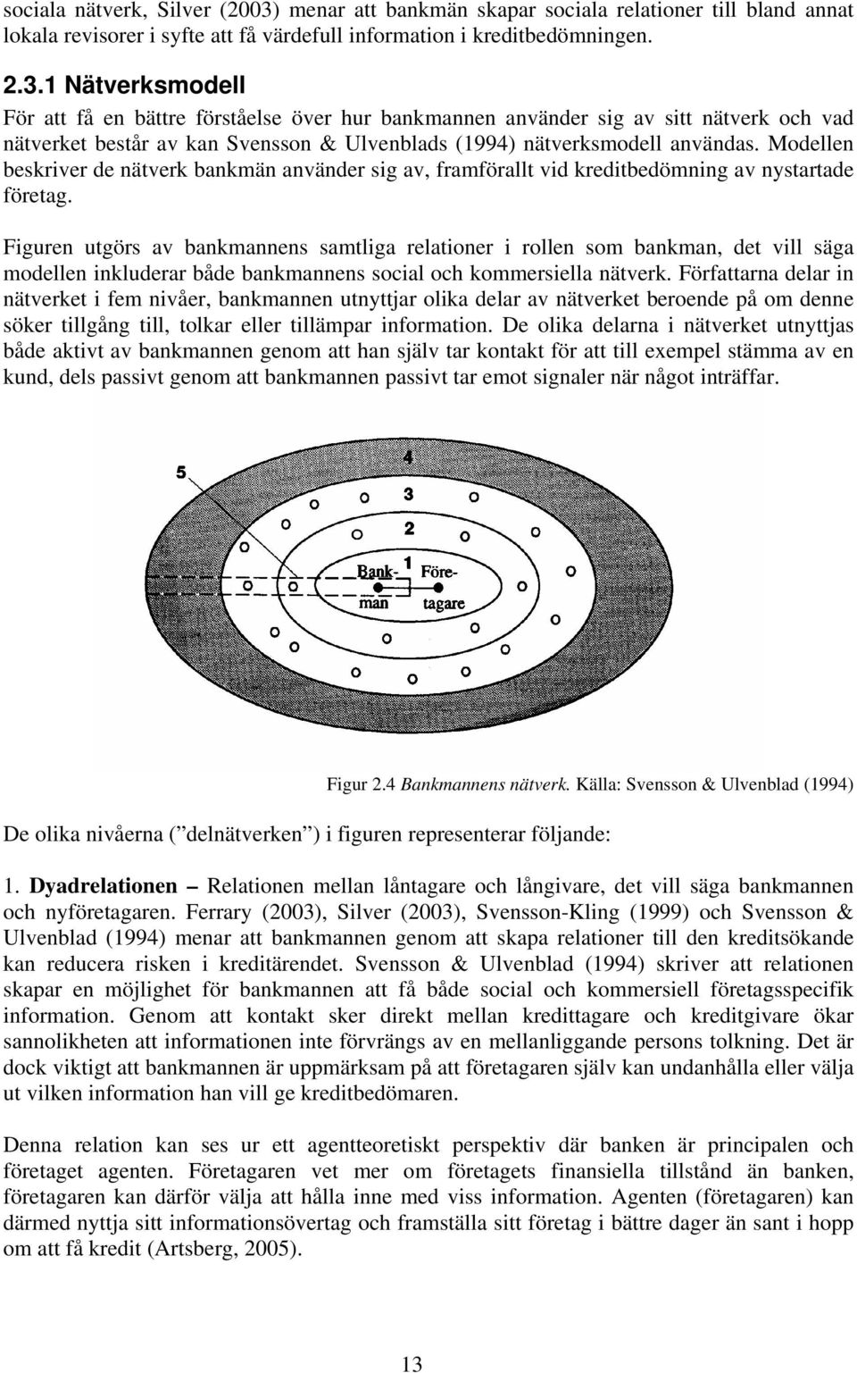 1 Nätverksmodell För att få en bättre förståelse över hur bankmannen använder sig av sitt nätverk och vad nätverket består av kan Svensson & Ulvenblads (1994) nätverksmodell användas.