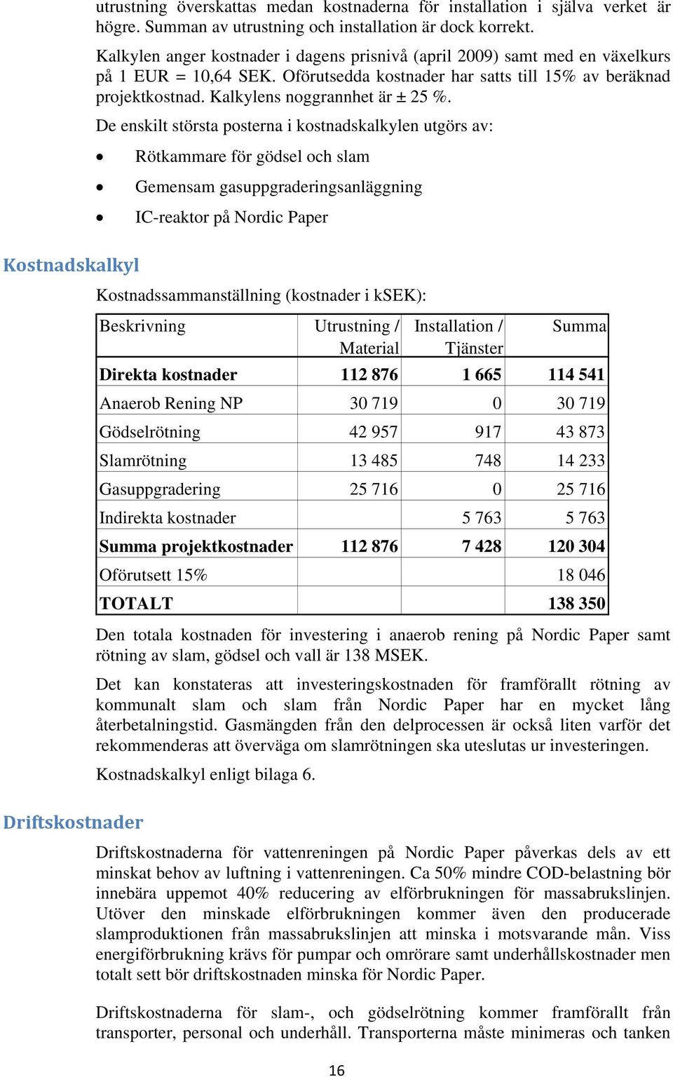 Kalkylens noggrannhet är ± 25 %.