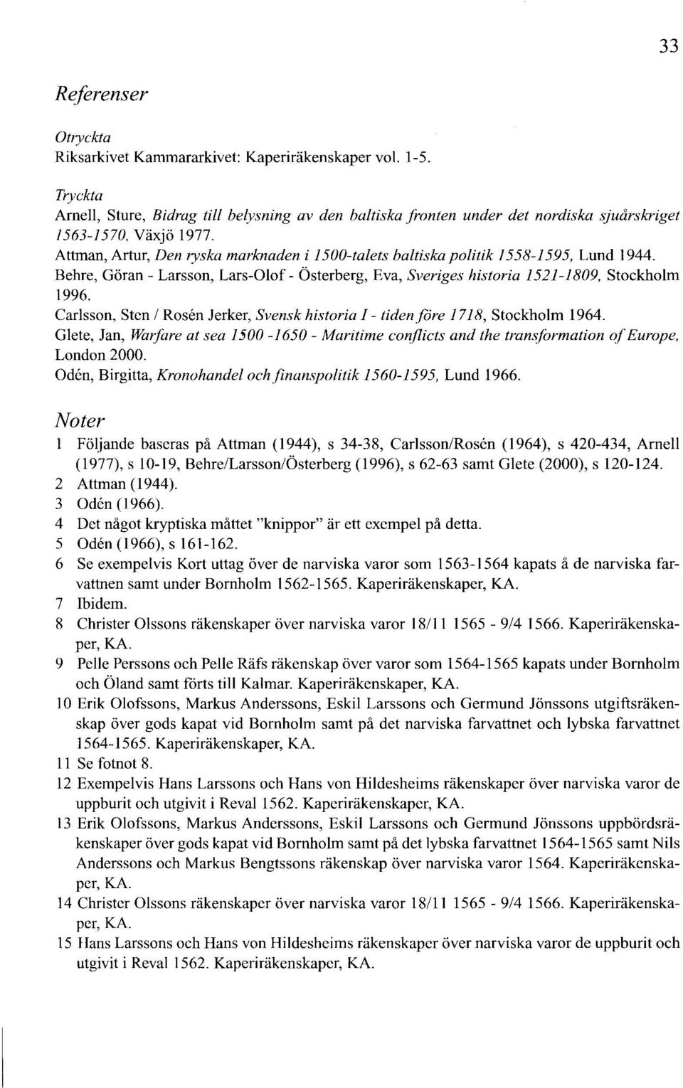 Attman, Artur, Den ryska marknaden i 1500-talets baltiska politik 1558-1595, Lund 1944. Behre, Göran- Larsson, Lars-Olof- Österberg, Eva, Sveriges historia 1521-1809, Stockholm 1996.