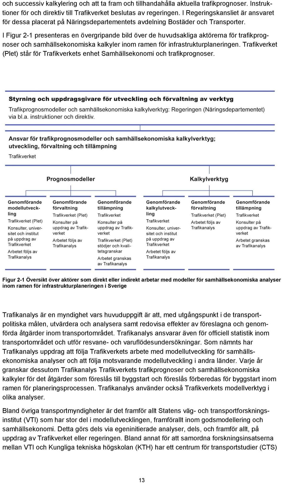 I Figur 2-1 presenteras en övergripande bild över de huvudsakliga aktörerna för trafikprognoser och samhällsekonomiska kalkyler inom ramen för infrastrukturplaneringen.