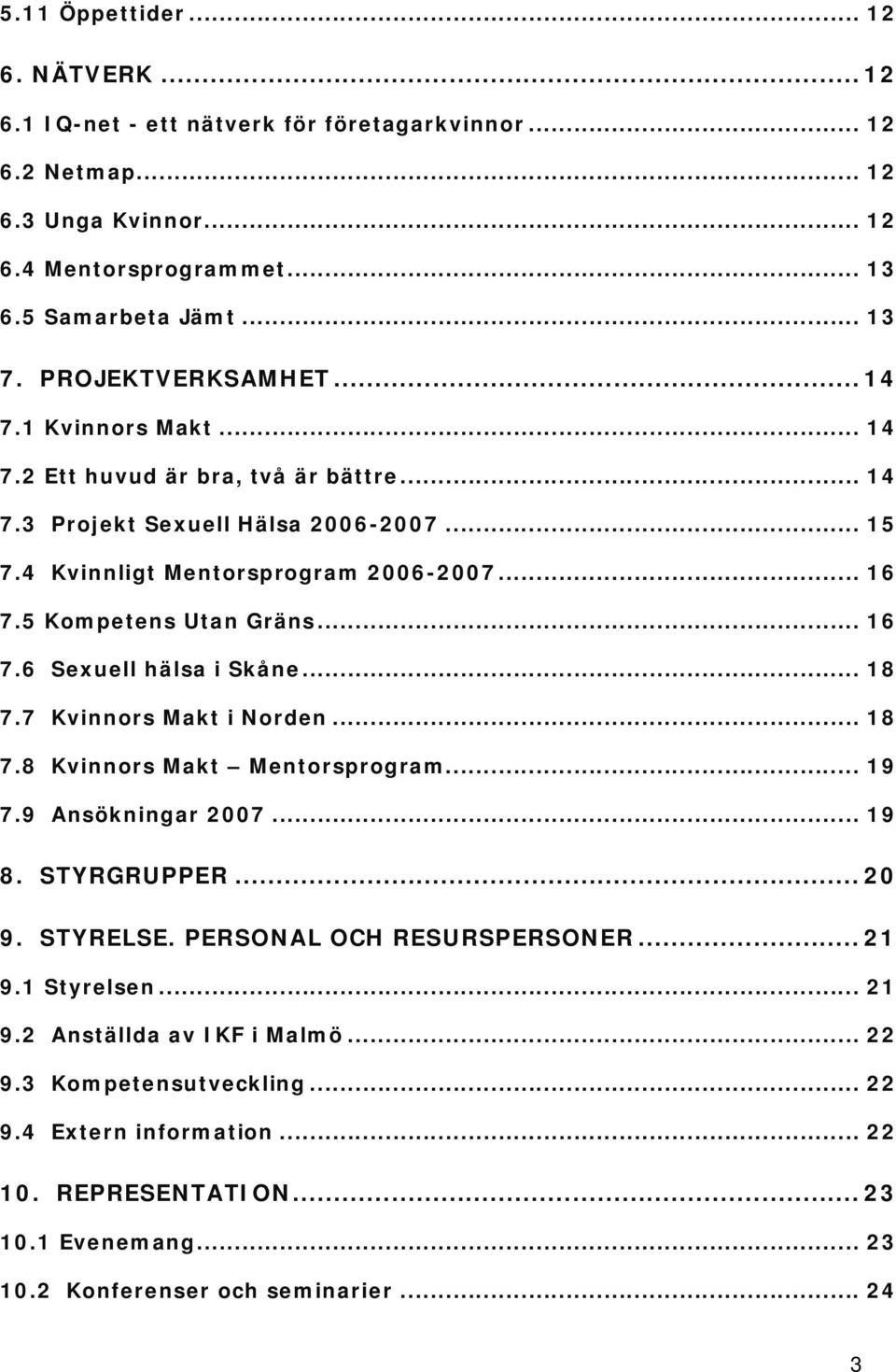 5 Kompetens Utan Gräns... 16 7.6 Sexuell hälsa i Skåne... 18 7.7 Kvinnors Makt i Norden... 18 7.8 Kvinnors Makt Mentorsprogram... 19 7.9 Ansökningar 2007... 19 8. STYRGRUPPER... 20 9. STYRELSE.