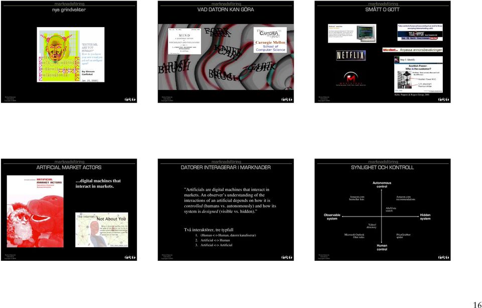 autonomously) and how its system is designed (visible vs. hidden). Observable system Amazon.com bestseller lists Autonomous control AltaVista search Amazon.