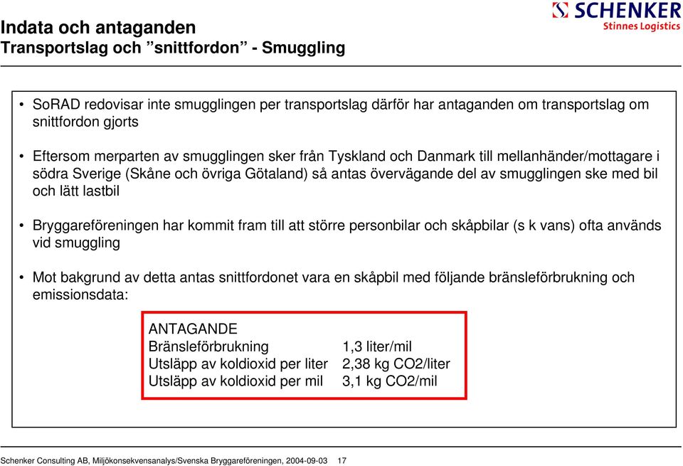 lätt lastbil Bryggareföreningen har kommit fram till att större personbilar och skåpbilar (s k vans) ofta används vid smuggling Mot bakgrund av detta antas snittfordonet vara en skåpbil