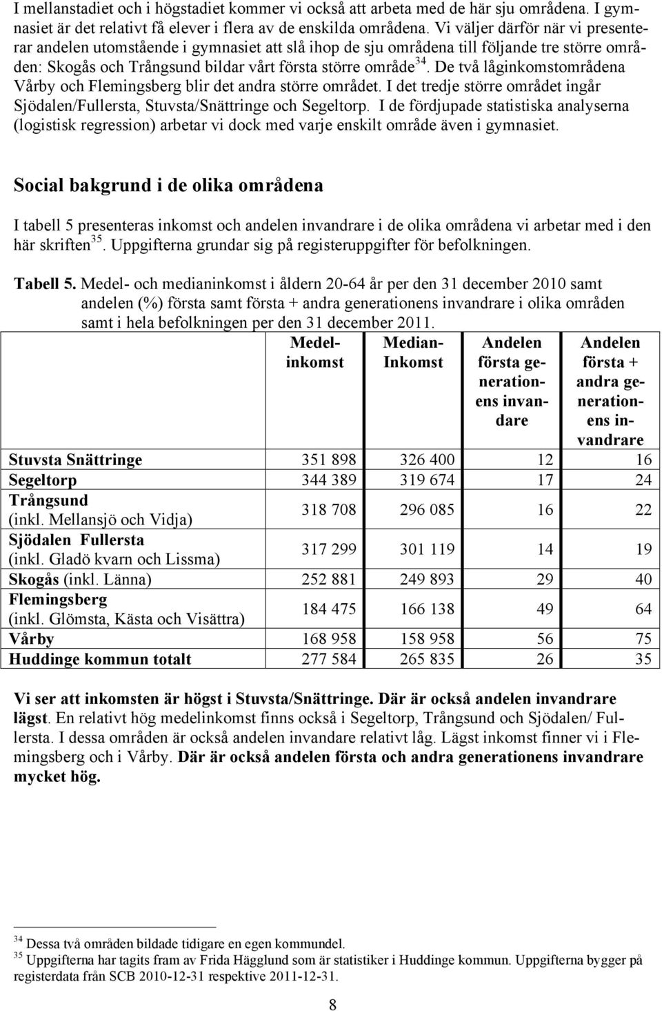 De två låginkomstområdena Vårby och Flemingsberg blir det andra större området. I det tredje större området ingår Sjödalen/Fullersta, Stuvsta/Snättringe och Segeltorp.