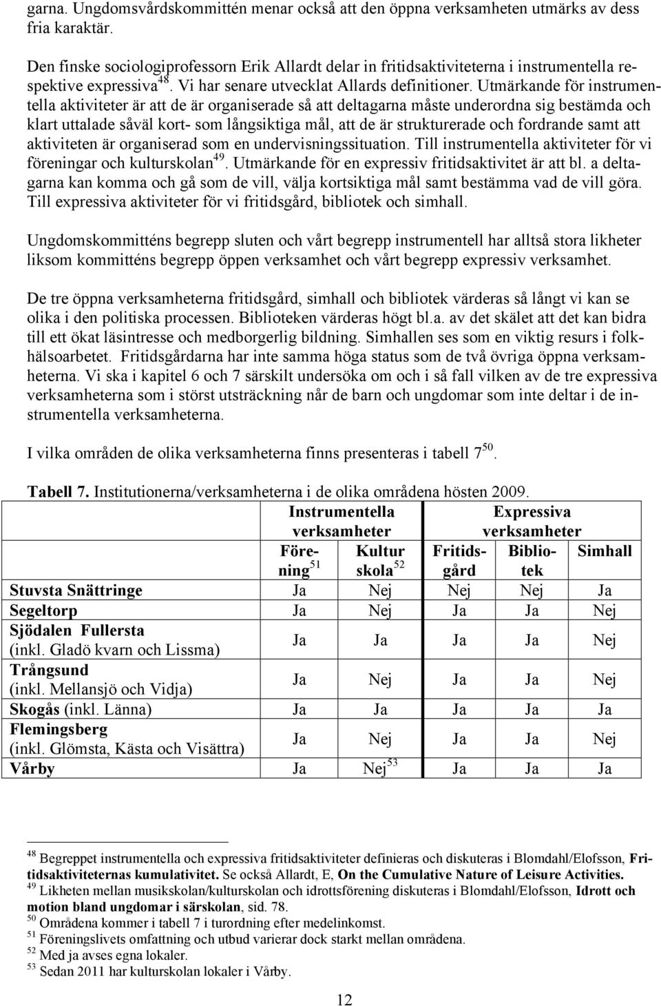 Utmärkande för instrumentella aktiviteter är att de är organiserade så att deltagarna måste underordna sig bestämda och klart uttalade såväl kort- som långsiktiga mål, att de är strukturerade och