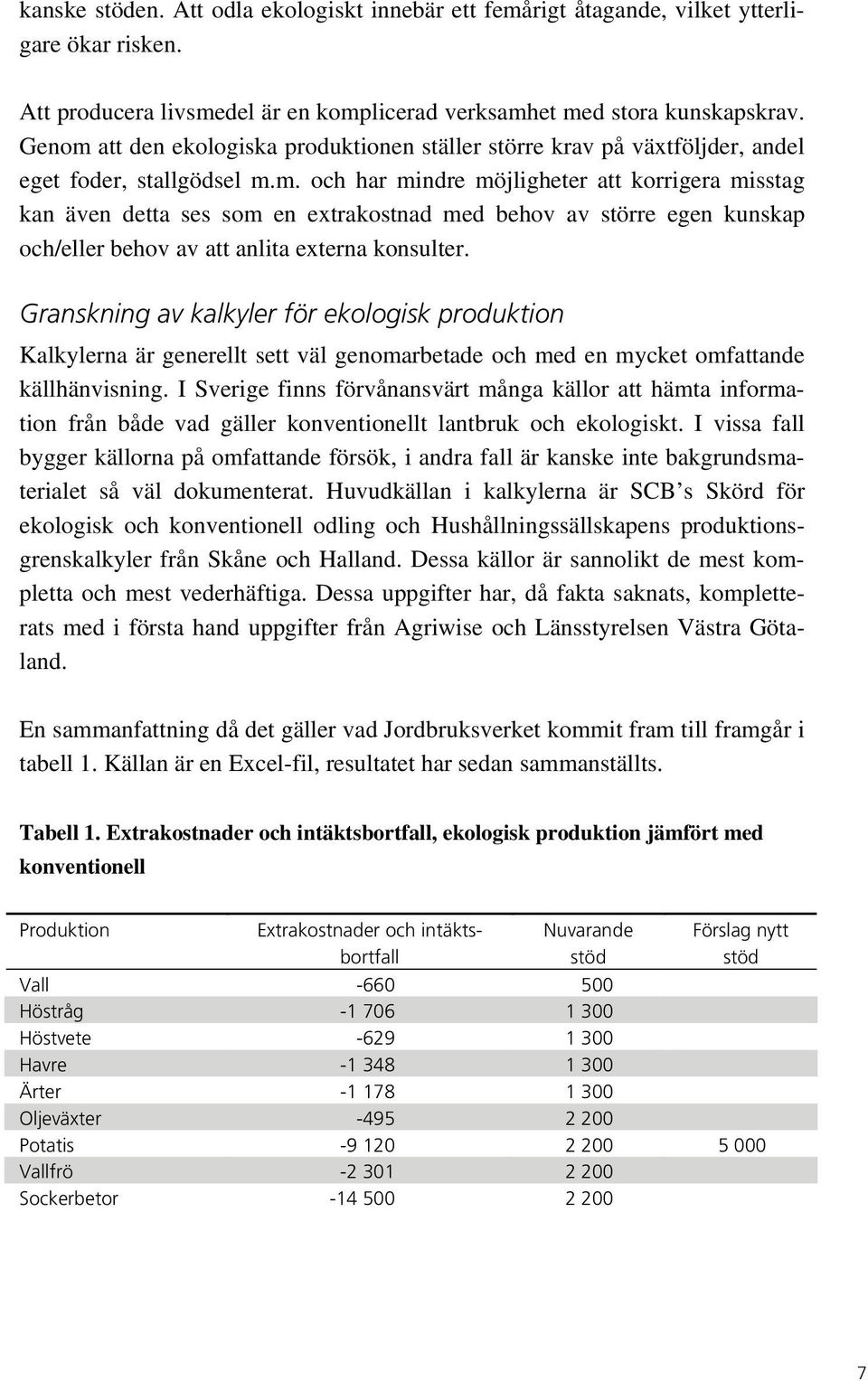 Granskning av kalkyler för ekologisk produktion Kalkylerna är generellt sett väl genomarbetade och med en mycket omfattande källhänvisning.