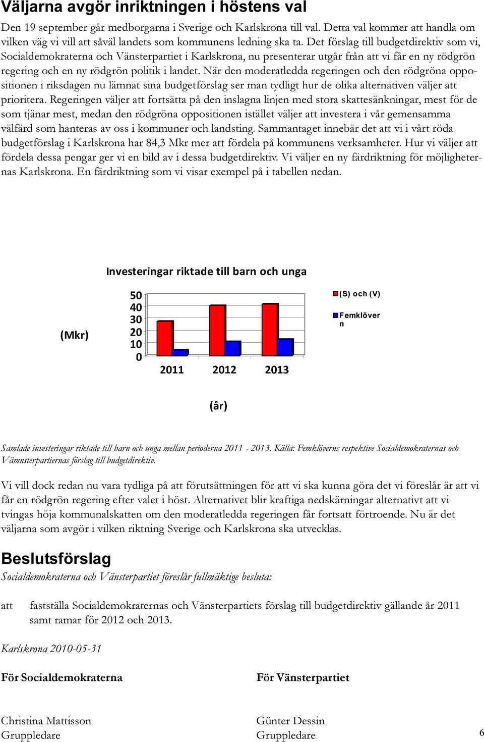 Det förslag till budgetdirektiv som vi, Socialdemokraterna och Vänsterpartiet i Karlskrona, nu presenterar utgår från att vi får en ny rödgrön regering och en ny rödgrön politik i landet.