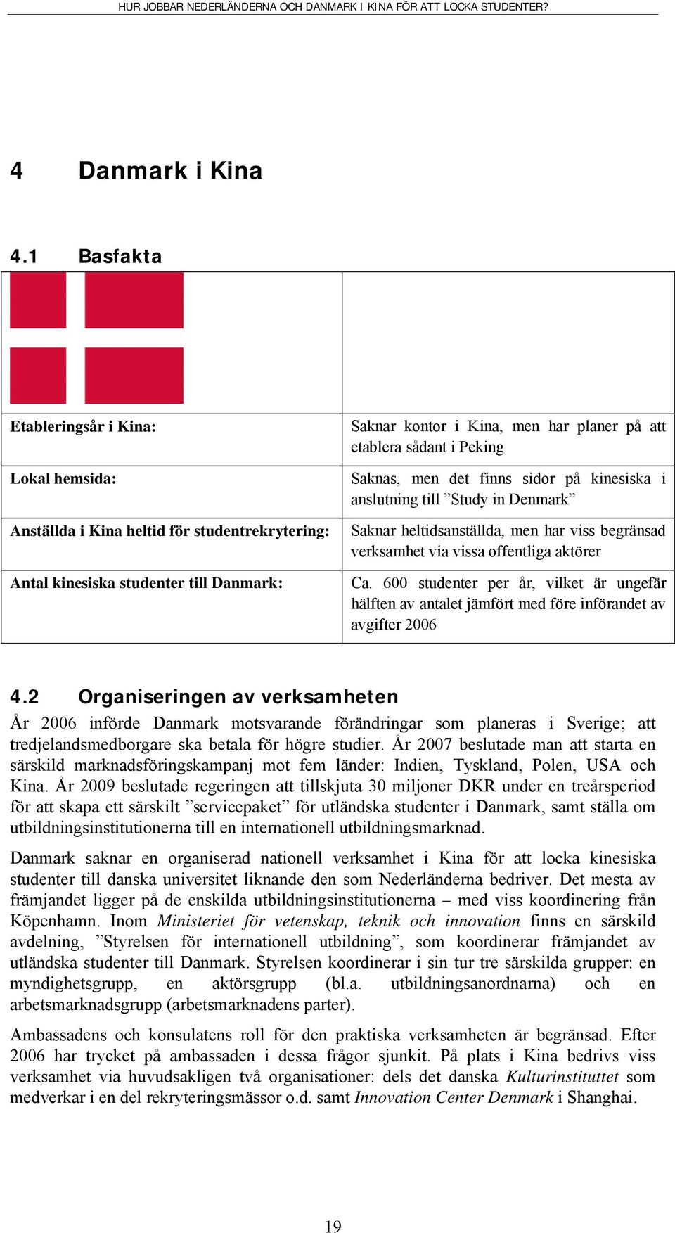 Peking Saknas, men det finns sidor på kinesiska i anslutning till Study in Denmark Saknar heltidsanställda, men har viss begränsad verksamhet via vissa offentliga aktörer Ca.