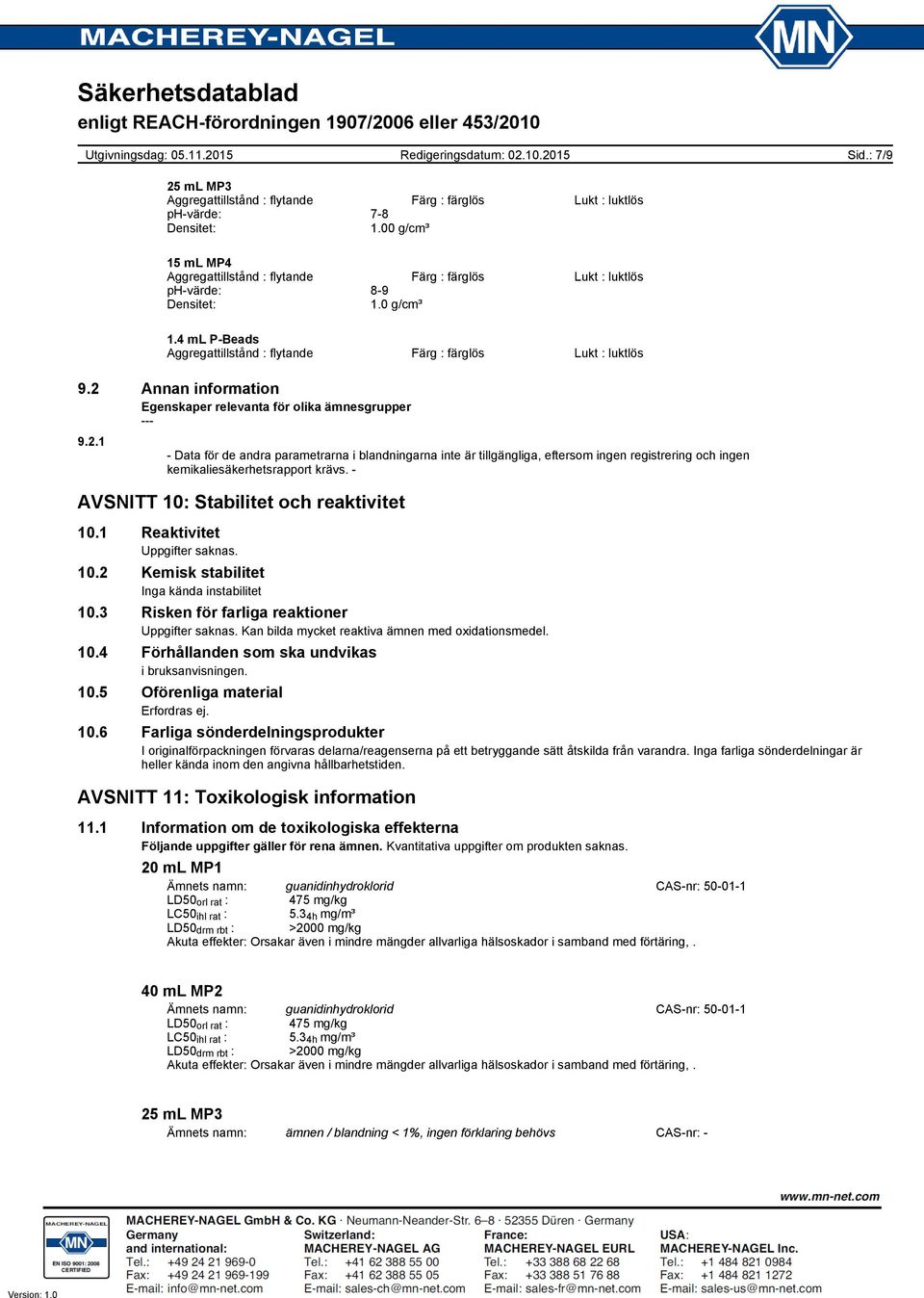 2 Annan information Egenskaper relevanta för olika ämnesgrupper 9.2.1 Data för de andra parametrarna i blandningarna inte är tillgängliga, eftersom ingen registrering och ingen kemikaliesäkerhetsrapport krävs.