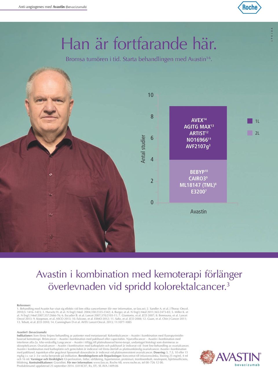 spridd kolorektalcancer. 3 Referenser: 1. Behandling med Avastin har visat sig effektiv vid fem olika cancerformer (för mer information, se fass.se); 2. Sandler A. et al. J Thorac Oncol.