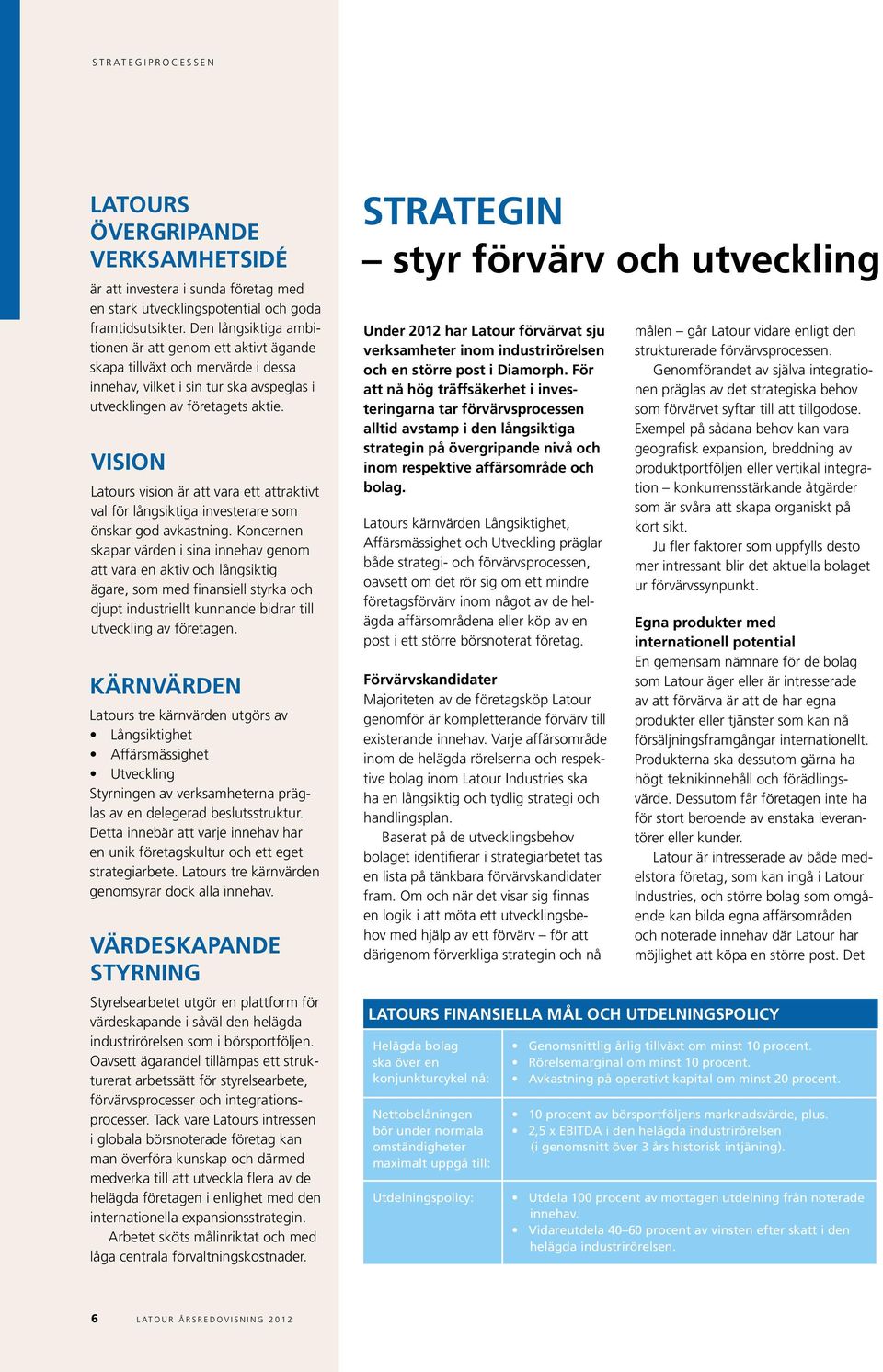 vision latours vision är att vara ett attraktivt val för långsiktiga investerare som önskar god avkastning.